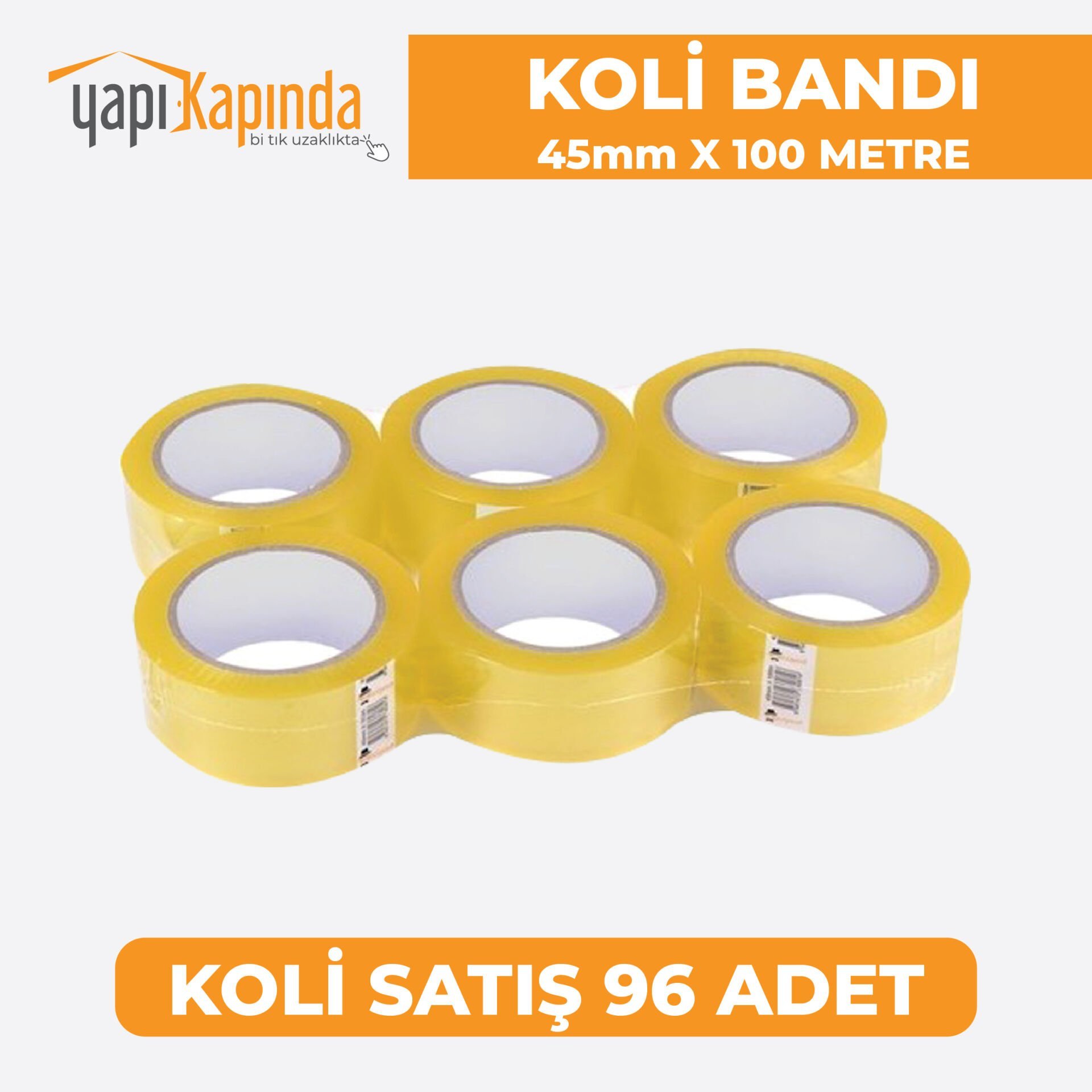 Koli Bandı Şeffaf (Akrilik) 45mm x 100 Metre / 96 Adet Güçlü Yapışkanlı Kopmayan Bant