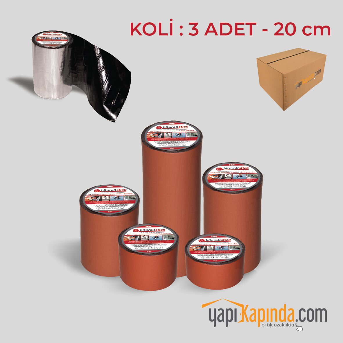 Yapışkanlı Su Yalıtım Çatı Tamir Bandı - 20cmx10m. Kırmızı ( Koli 3 Adet )